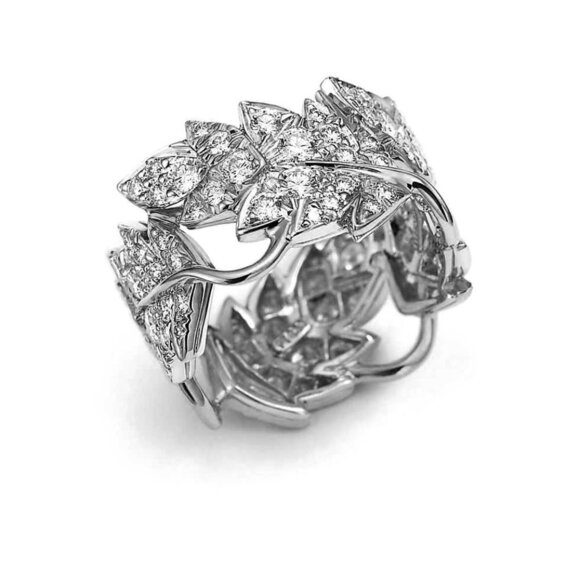 Bling White Diamond Leaf Crystal Clear Zircon Silver Rings for Women, INDN8507 - Picture 4 of 5